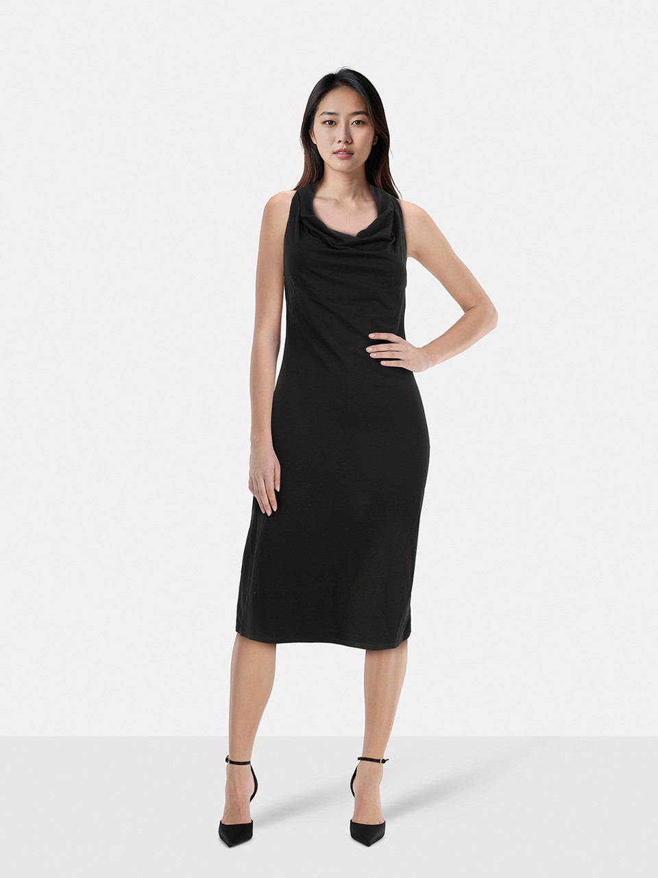 Reformation Black Knee Length Halter Neck Dress