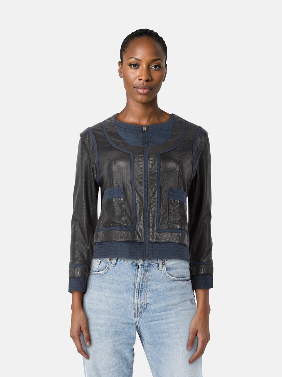 Roberto Cavalli Black Perforated Leather Jacket