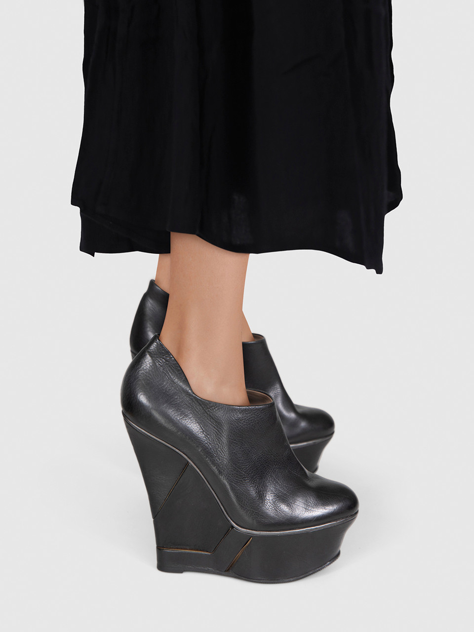 Lanvin 2010 Hiven Black Leather Wedge Ankle Boots