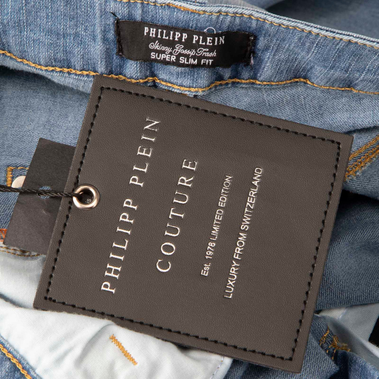 Philipp Plein Blue Denim Skill Detail Skinny Jeans