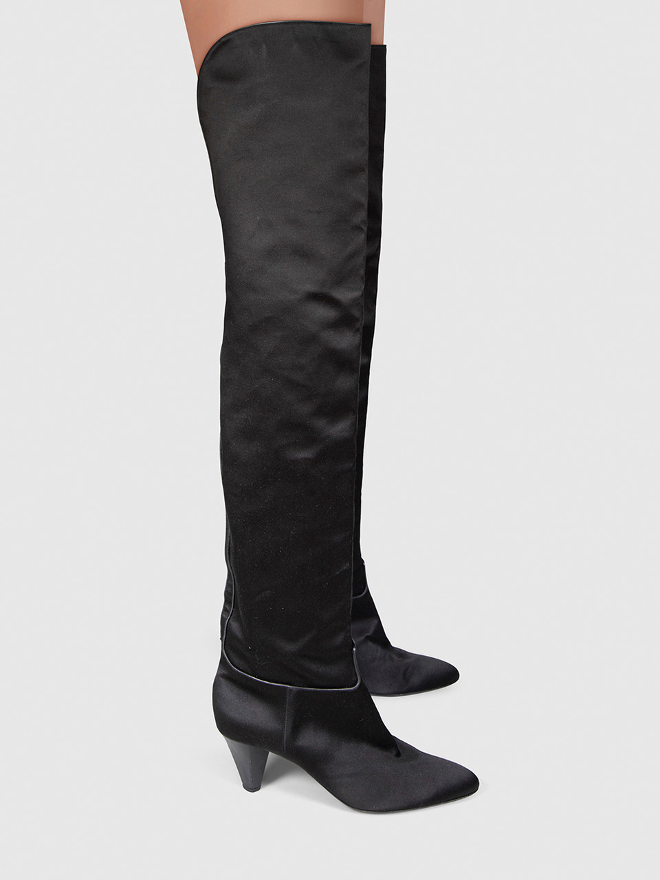 Emporio Armani Black Satin Thigh High Heeled Boots