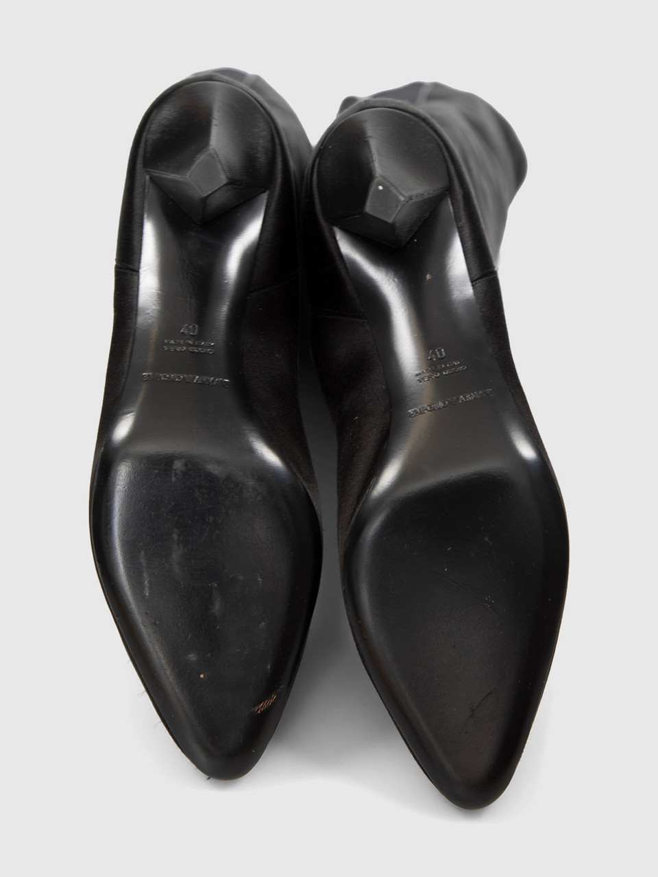 Emporio Armani Black Satin Thigh High Heeled Boots