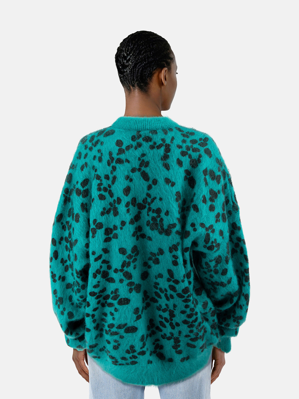 Versace Teal Leopard Print Knit Sweater