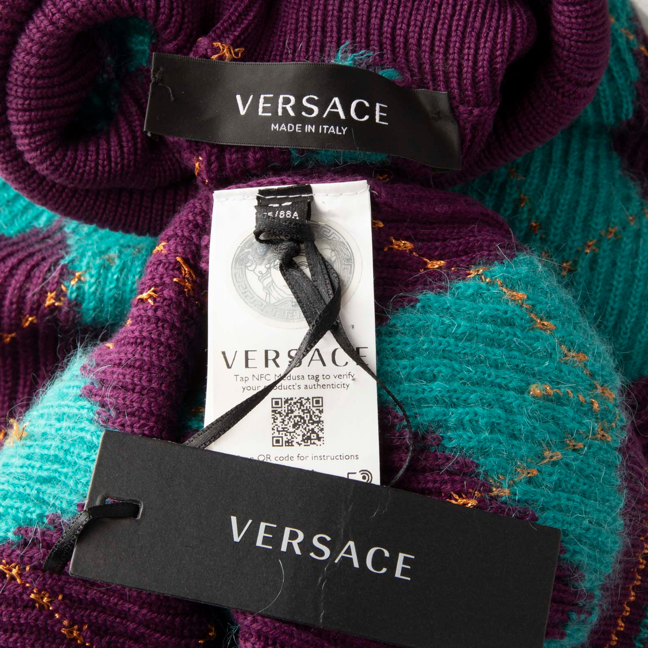 Versace Teal & Purple Wool Argyle Knit Vest
