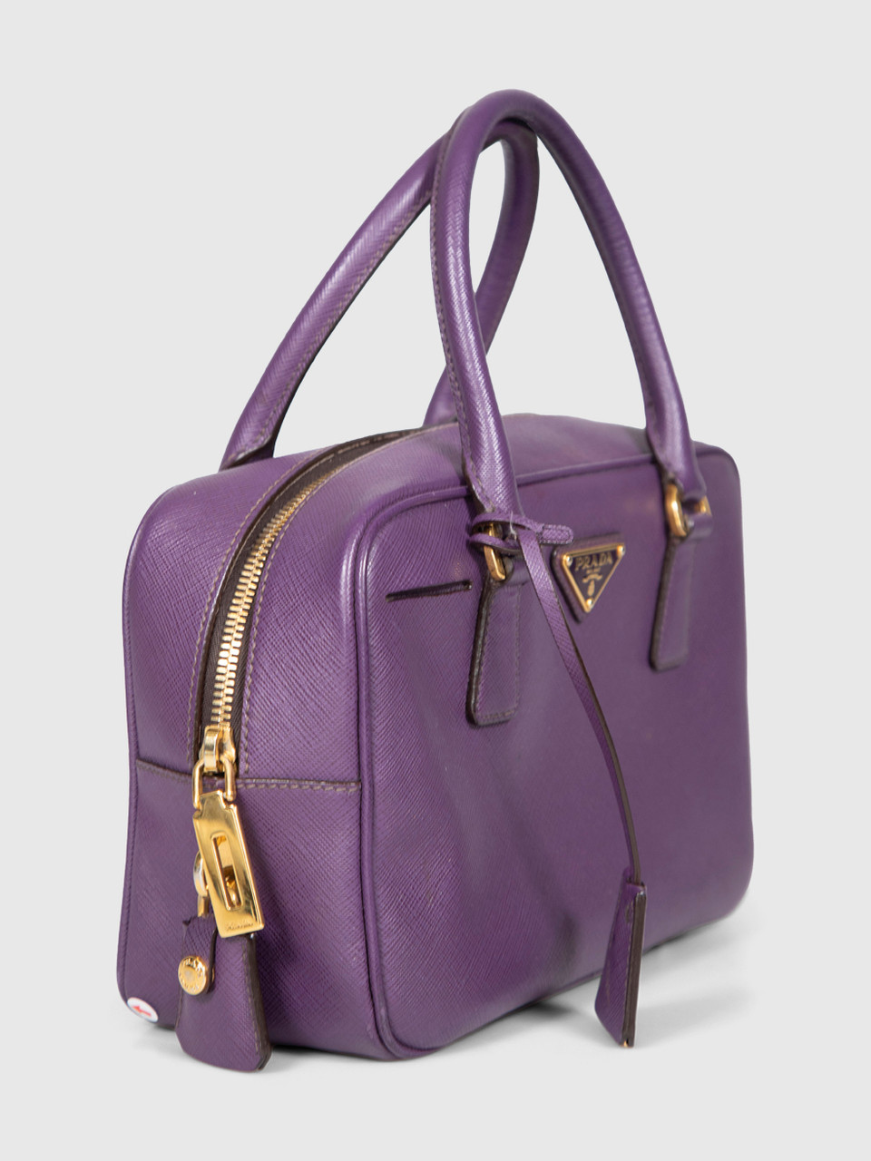 Prada Purple Saffiano Leather Lux Bauletto Bag