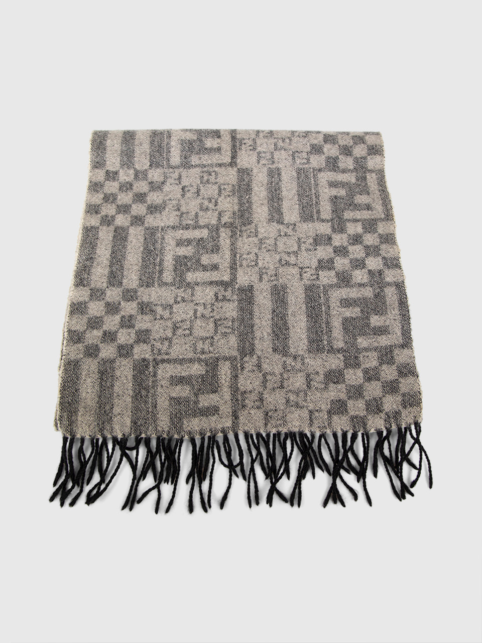 Fendi Grey Wool Zucca FF Fringed Scarf
