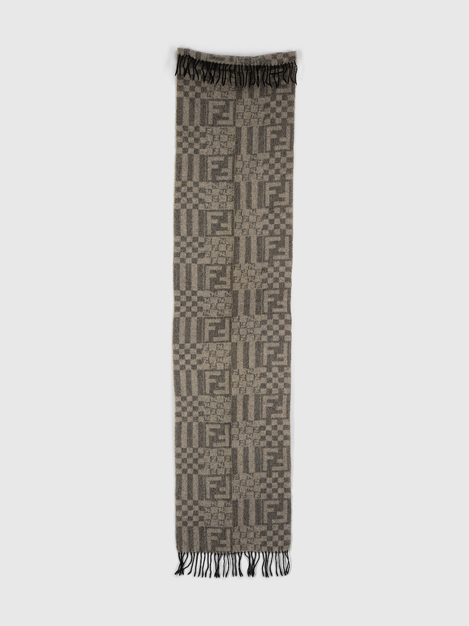 Fendi Grey Wool Zucca FF Fringed Scarf