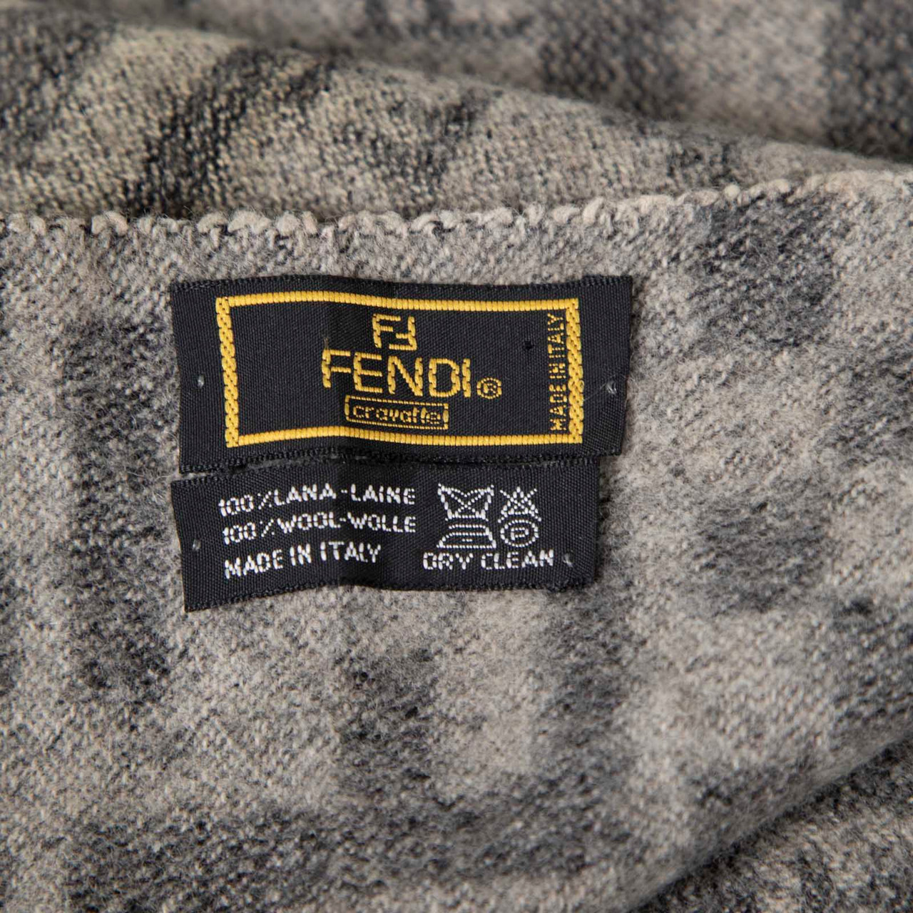 Fendi Grey Wool Zucca FF Fringed Scarf