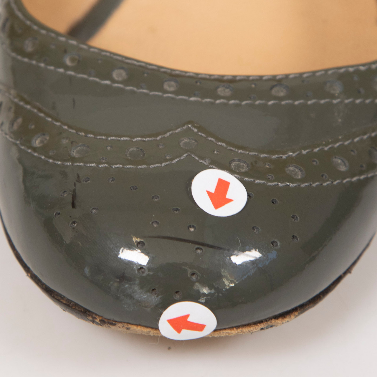 Miu Miu Khaki Patent Broderie Pumps