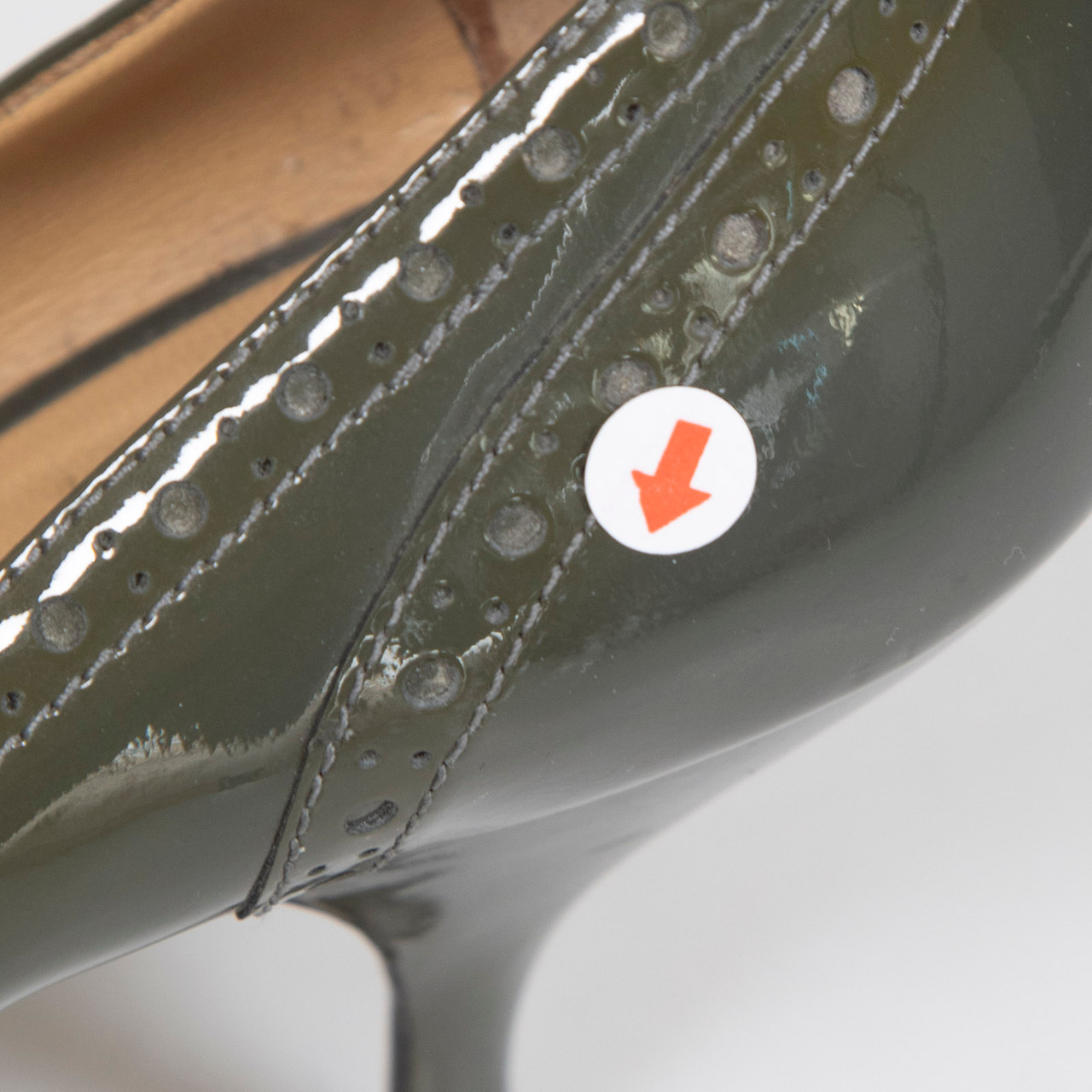 Miu Miu Khaki Patent Broderie Pumps