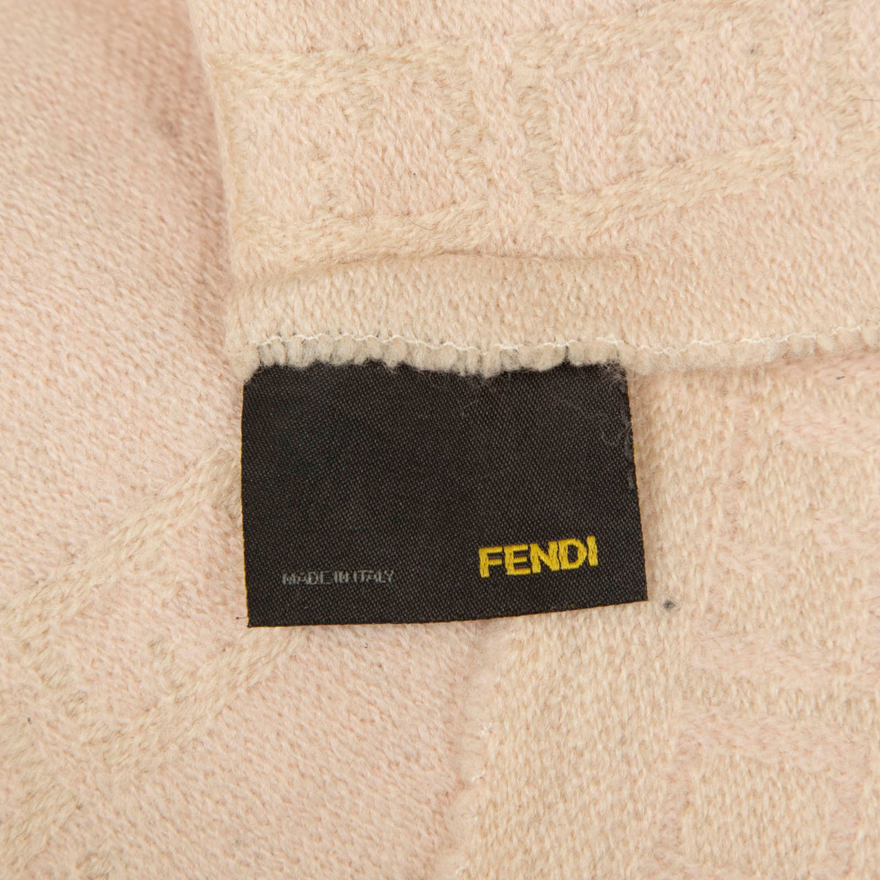 Fendi Beige Wool Zucca Logo Fringed Scarf