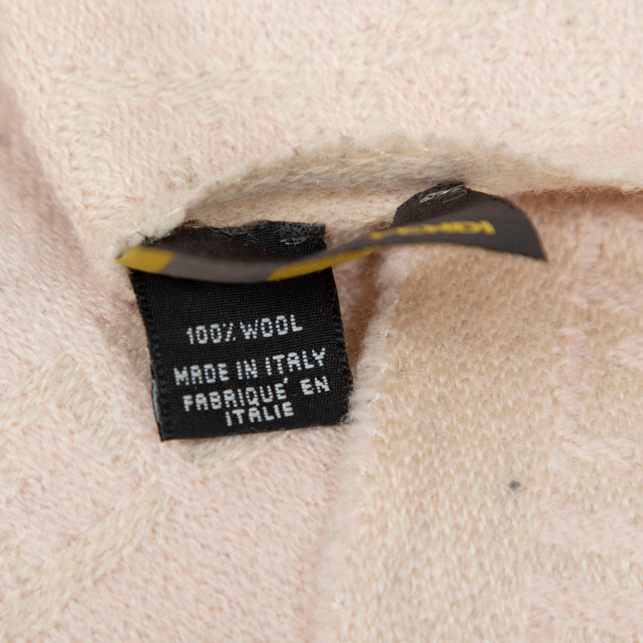 Fendi Beige Wool Zucca Logo Fringed Scarf