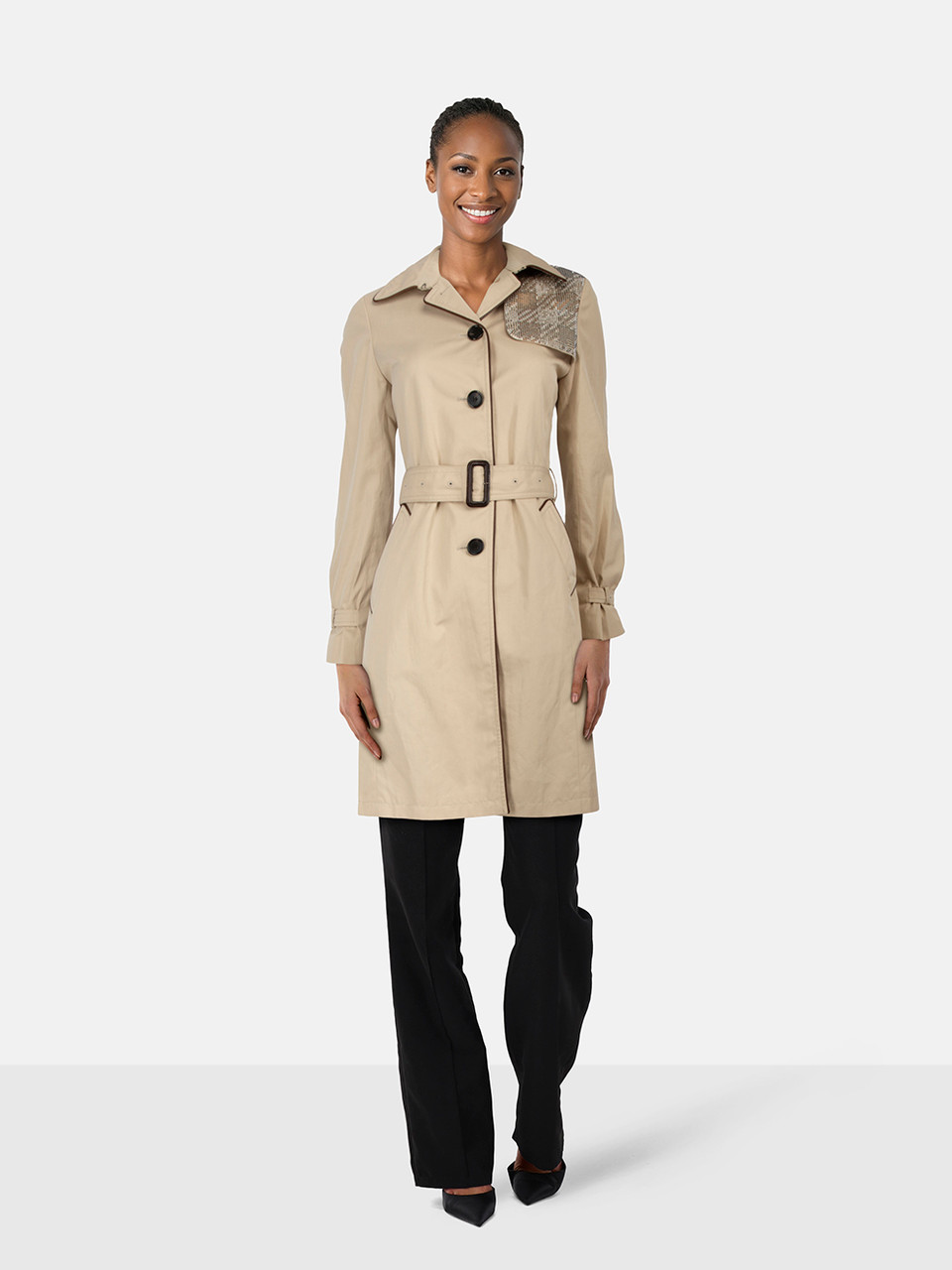 Aquascutum Beige Crystal Shoulder Trench Coat