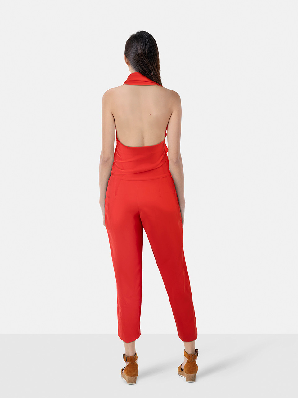 Lanvin Red Strapless Neck Scarf Jumpsuit