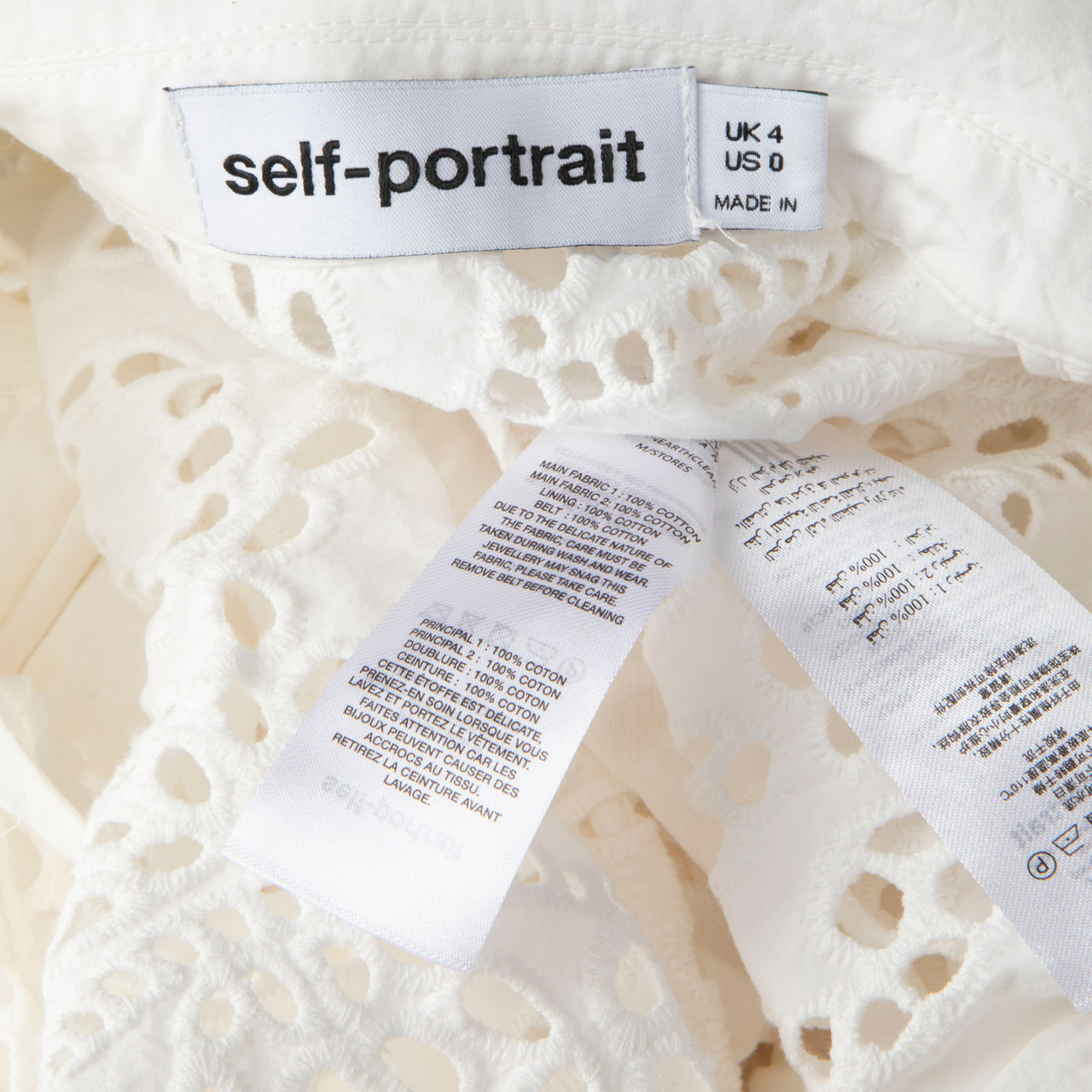 Self-Portrait White Broderie Button Front Mini Dress