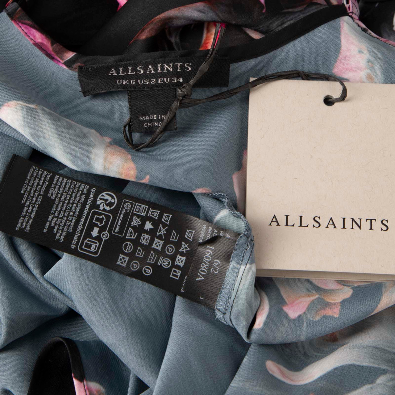 All Saints Black Floral Bryony Maxi Slip Dress