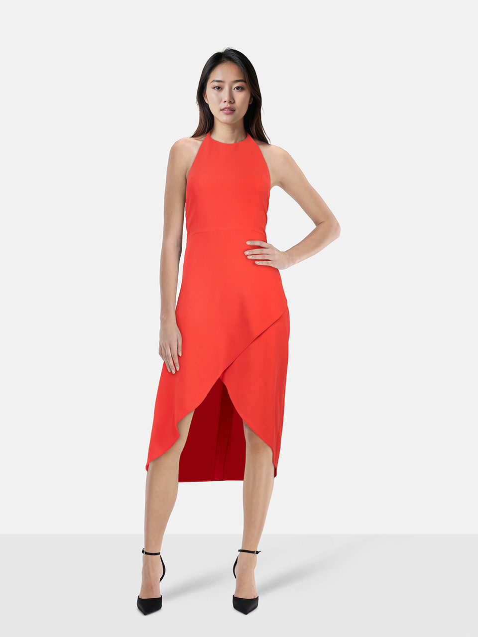 Alice + Olivia Red Midi Halterneck Dress