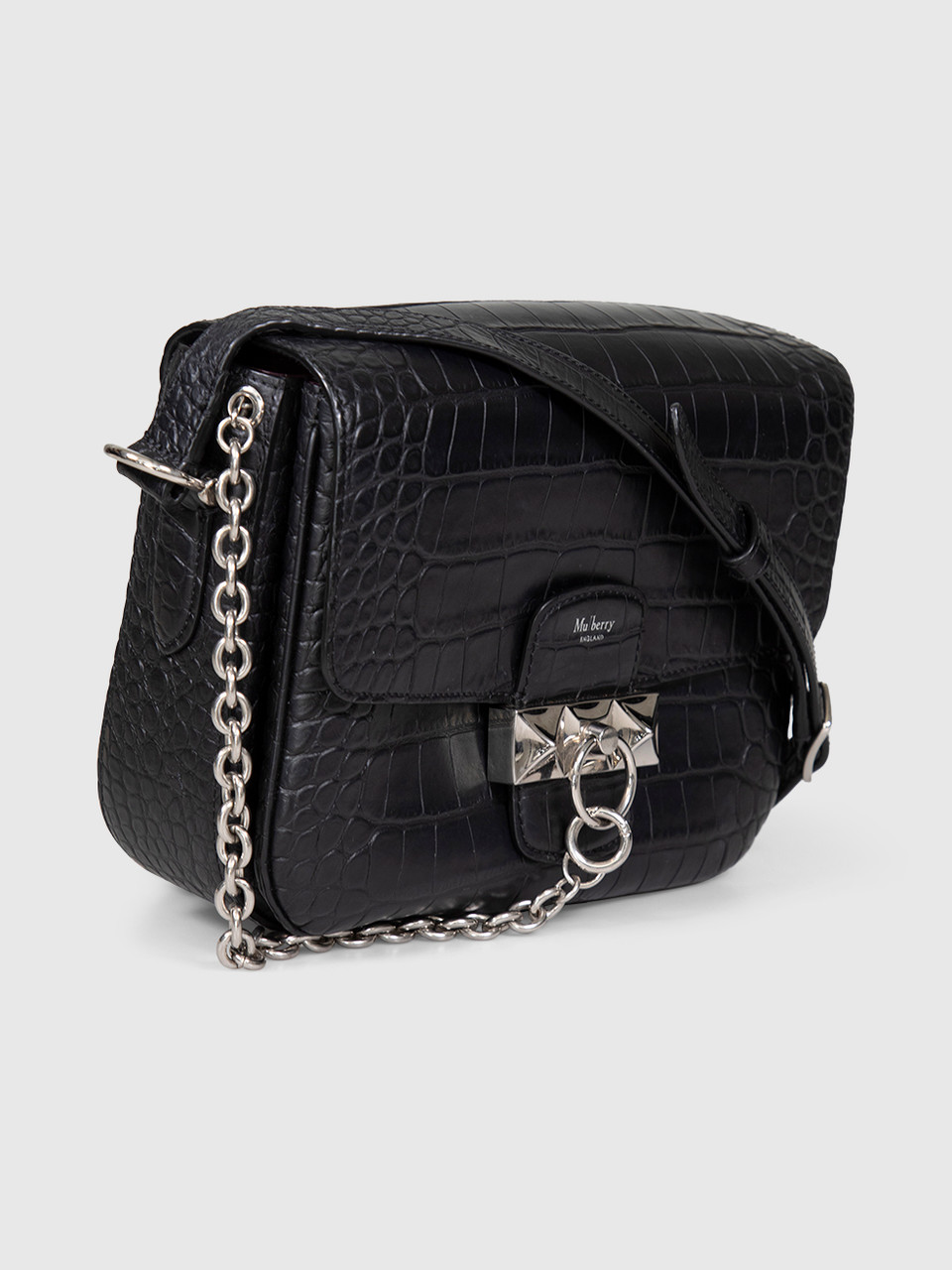 Mulberry Black Croc Embossed Keeley Leather Satchel