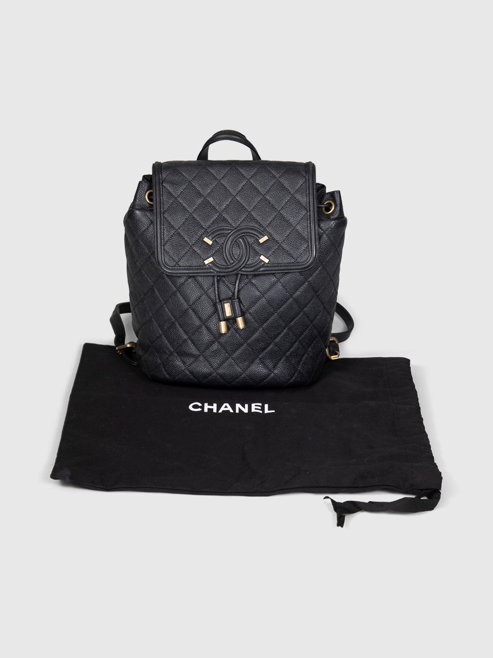 Chanel 2018 Black Caviar Leather Filigree Backpack