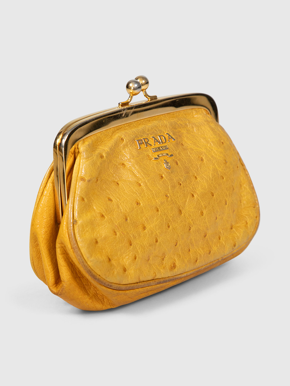 Prada Yellow Soleil Ostrich Leather Coin Purse