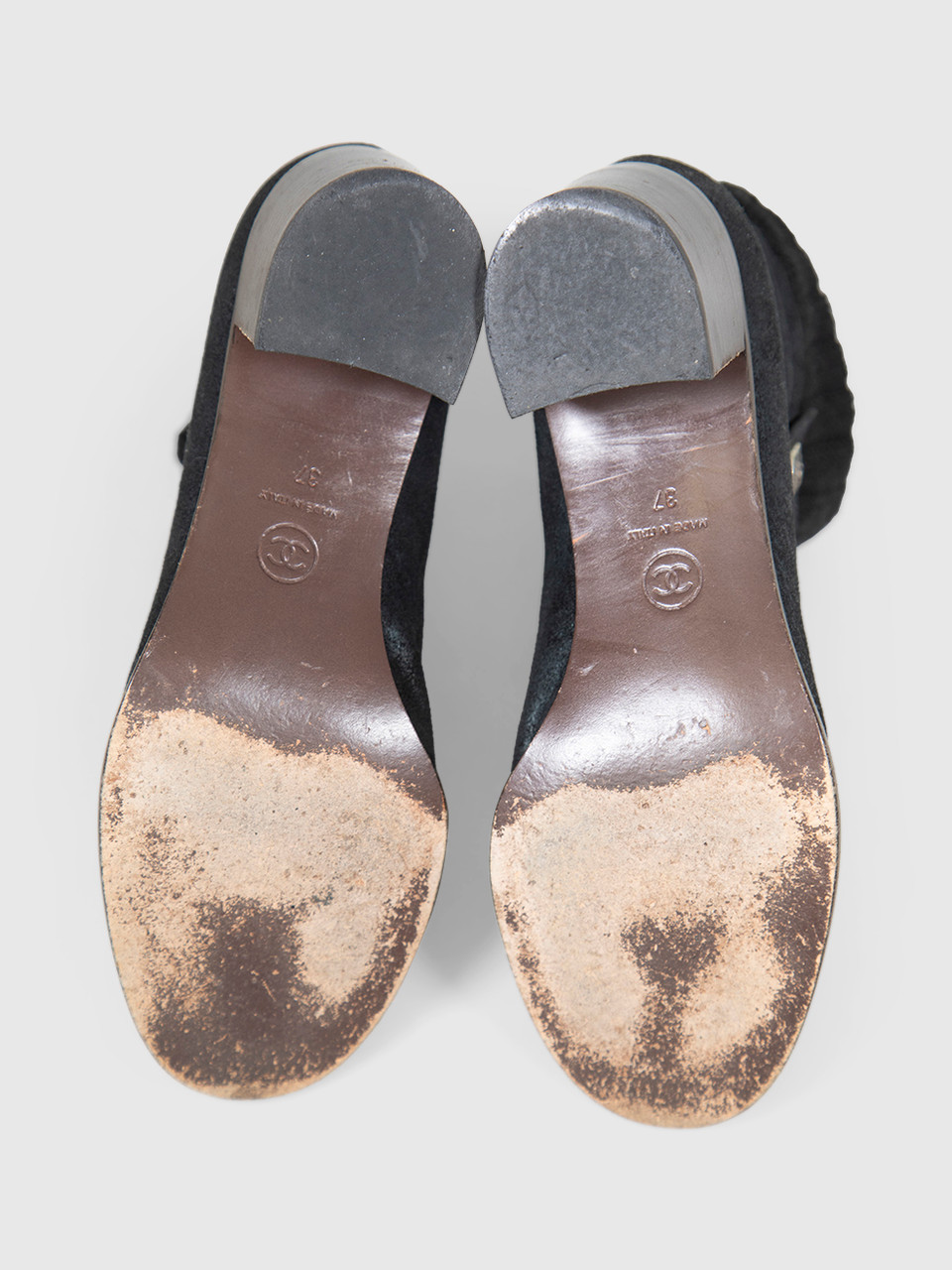 Chanel Black Leather & Knit Ankle Heeled Boots