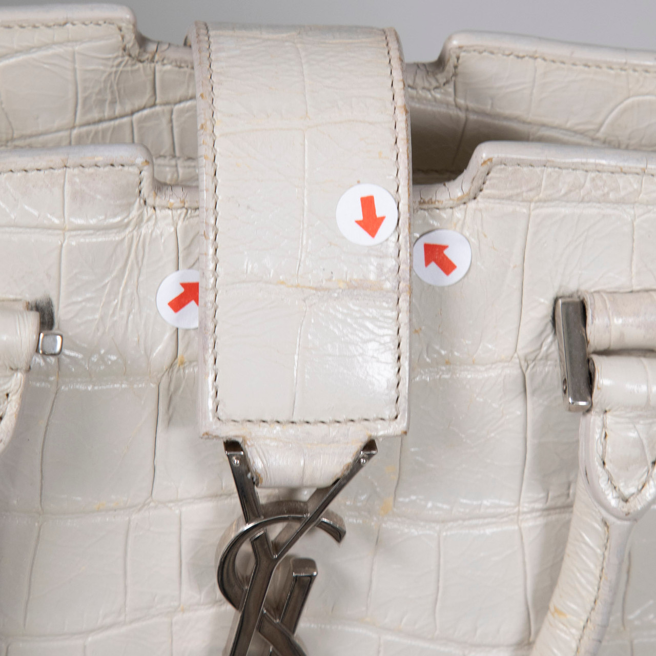 Saint Laurent Ecru Leather Embossed Baby Cabas