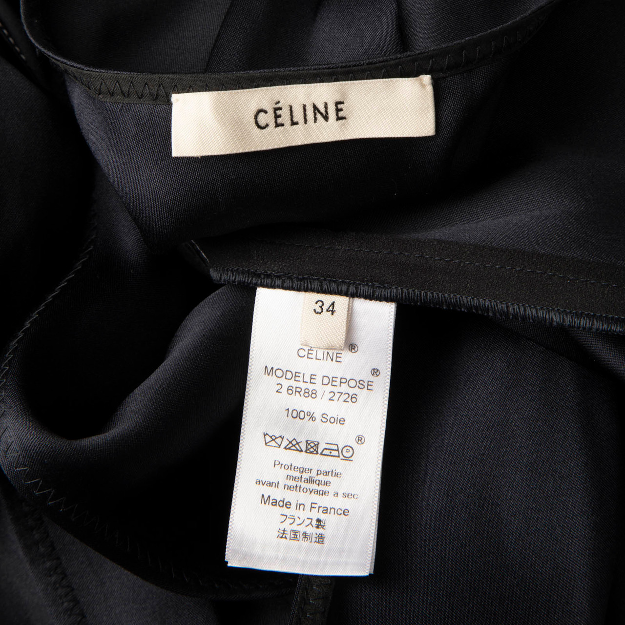 Céline Navy Silk Ruffle Skirt Sleeveless