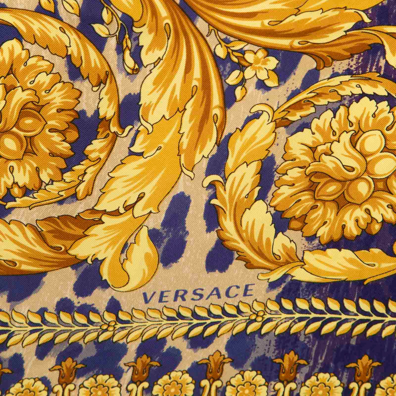 Versace Blue & Gold Silk Leopard Baroque Scarf