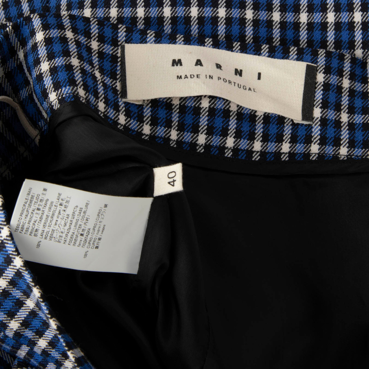 Marni Blue Tartan Wool Midi A-Line Skirt