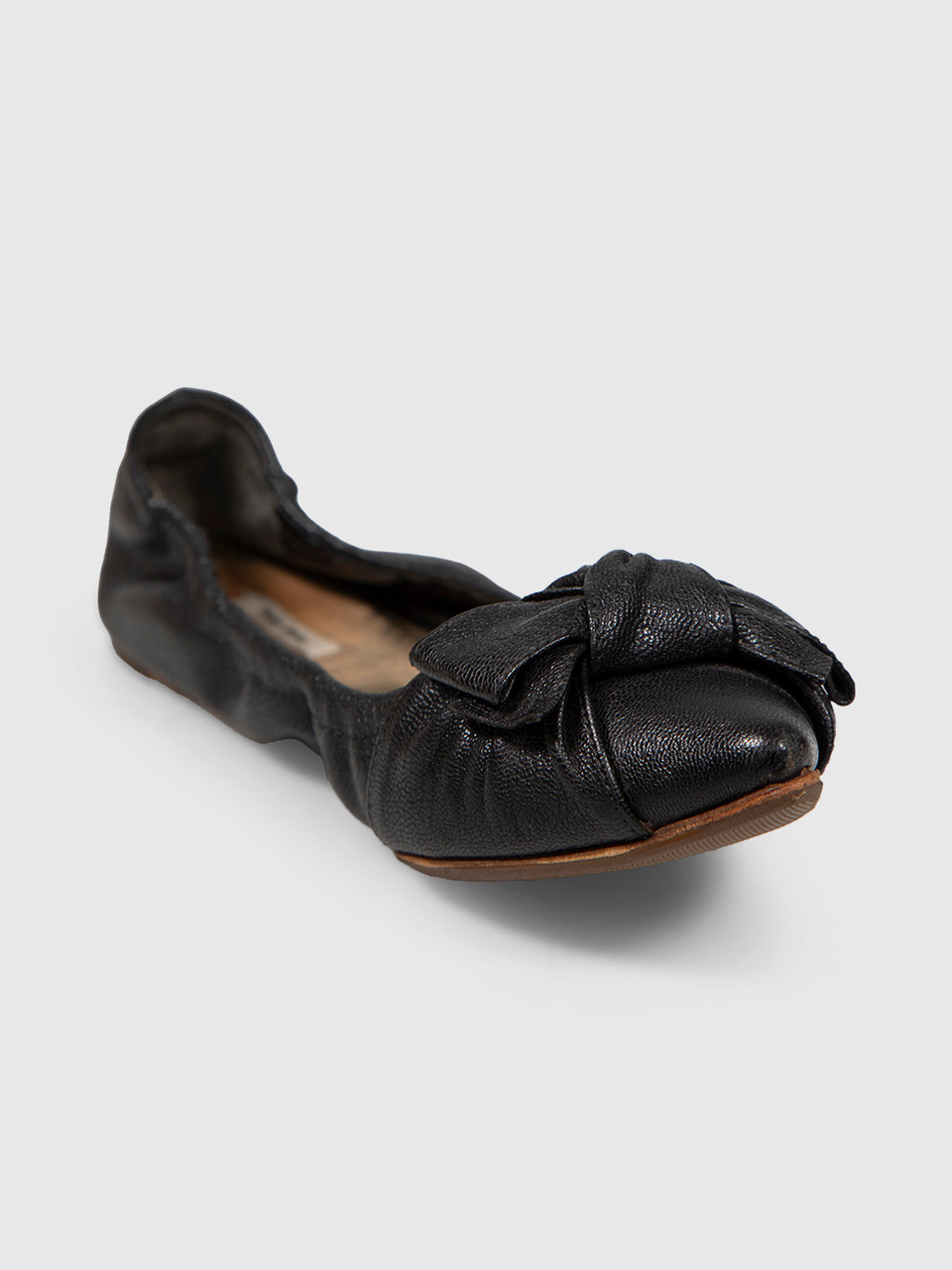 Miu Miu Black Leather Bow Pointed Ballet Flats