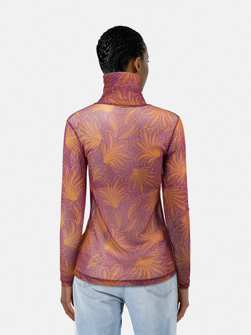 Dries Van Noten Floral Sheer Mesh Turtleneck Top