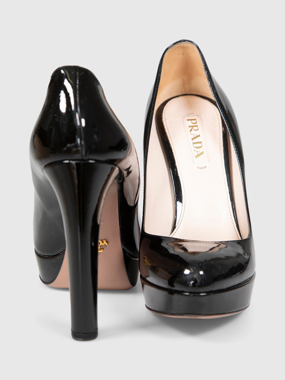 Prada Black Patent Block Heel Pumps