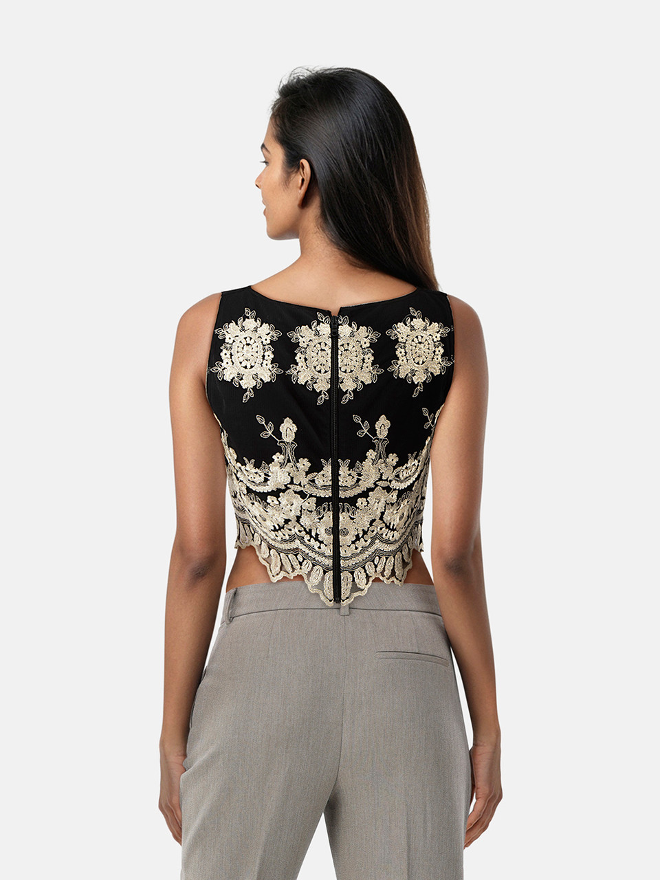 Alice + Olivia Black & Gold Floral Sleeveless Top