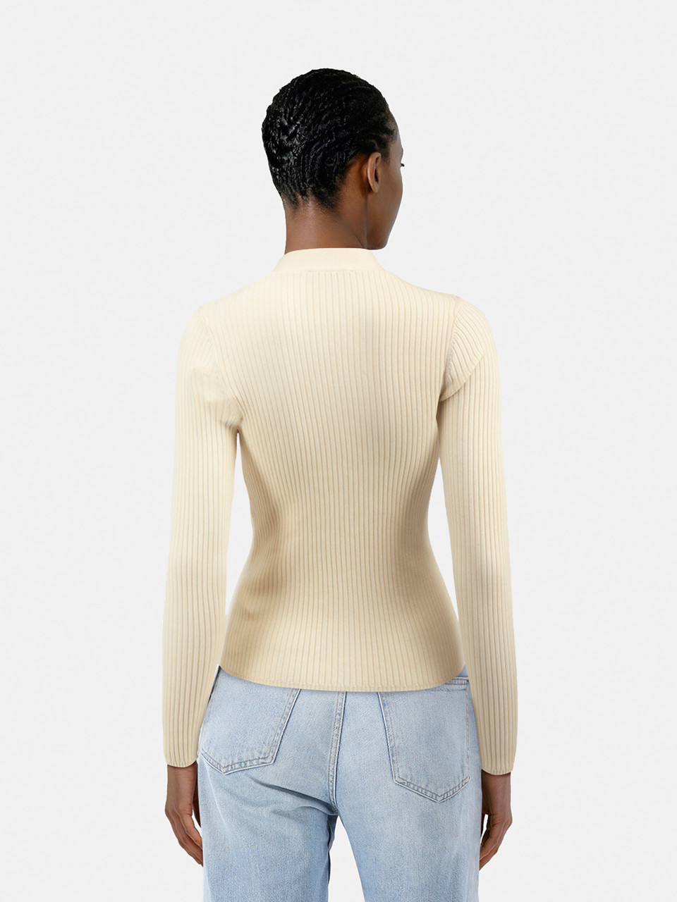 Sandro Ecru Ribbed Slim Fit Knitted Cardigan