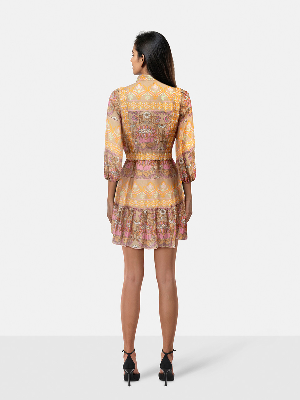 Sandro Floral Print Mid Sleeve Mini Dress