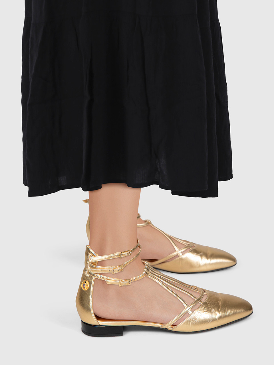 Chanel Gold Leather T-Strap Sandals