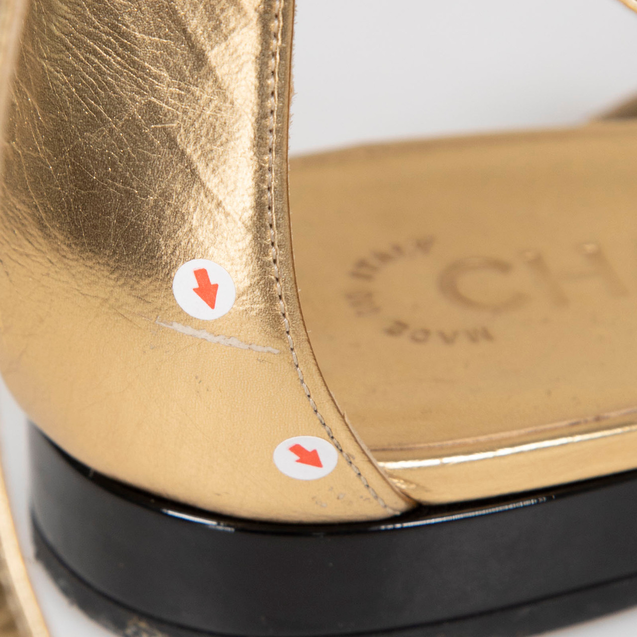 Chanel Gold Leather T-Strap Sandals