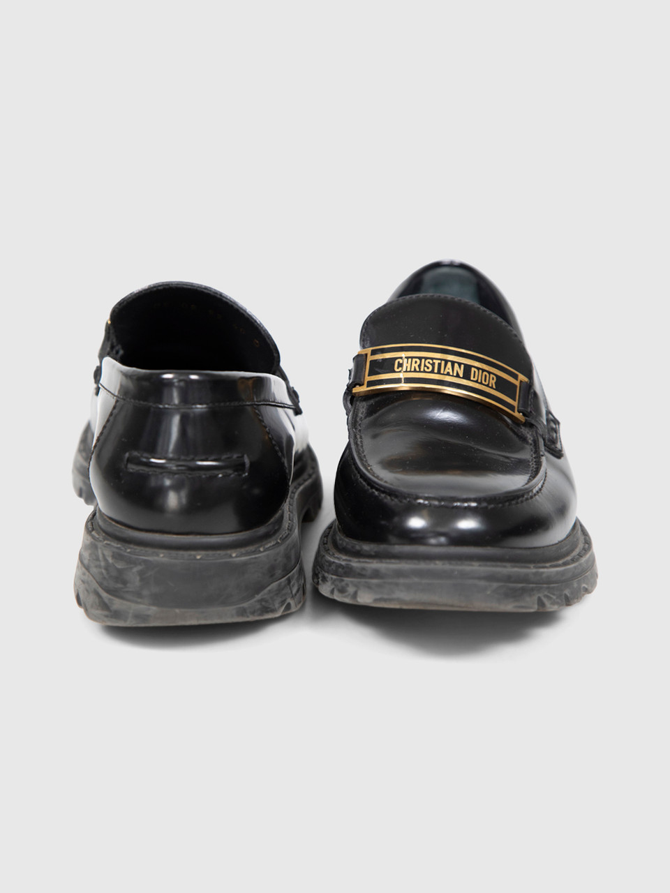 Dior Black Leather Logo Detail Code Loafers