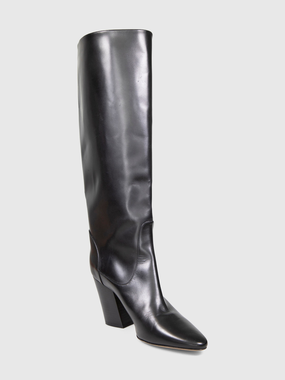 Dear Frances Black Leather Point Toe High Boots