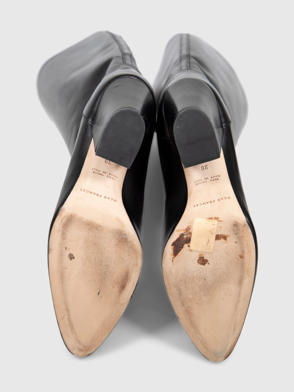 Dear Frances Black Leather Point Toe High Boots