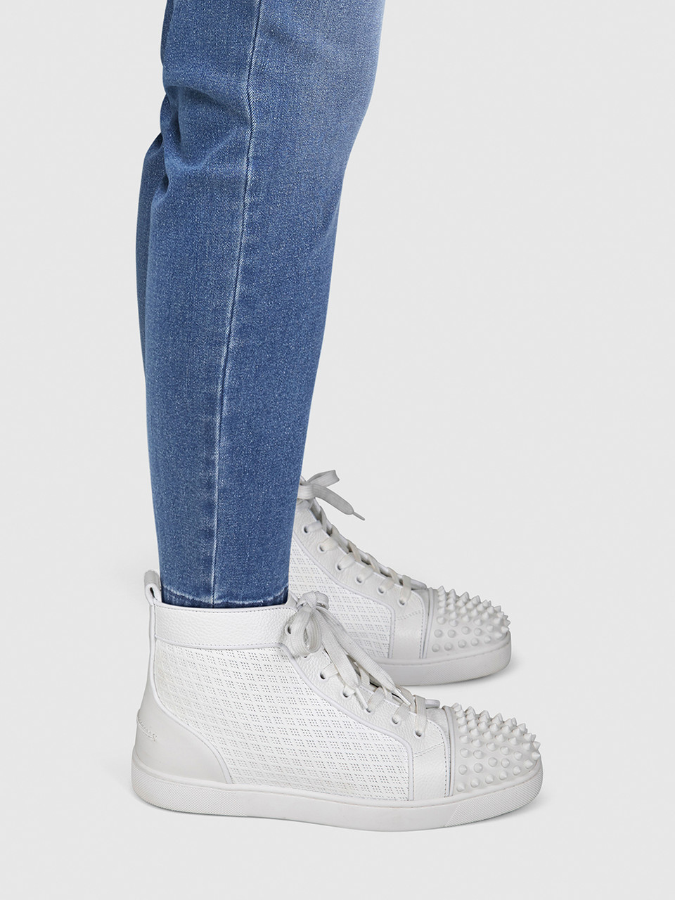 Christian Louboutin White Leather Lou Spikes Orlato Trainers