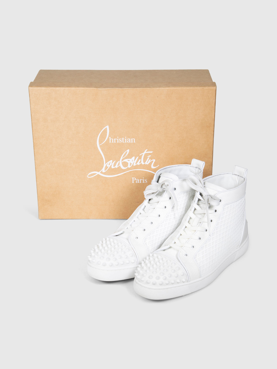 Christian Louboutin White Leather Lou Spikes Orlato Trainers