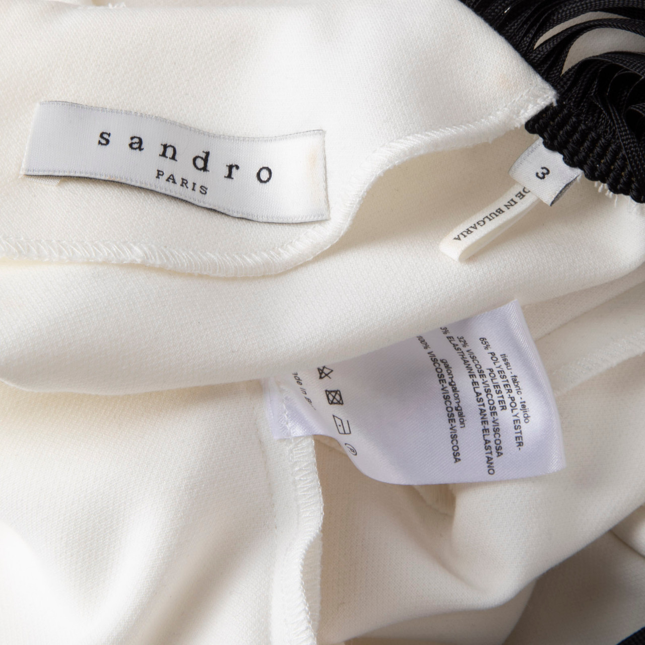 Sandro White Top With Sheer Black Panel Sleeves