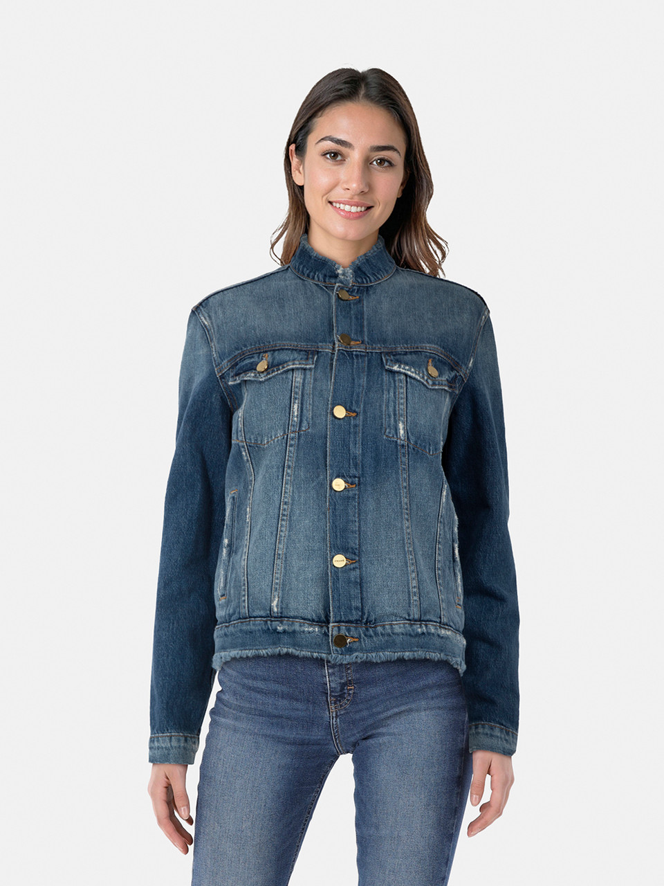 FRAME Blue Button Up Denim Jacket