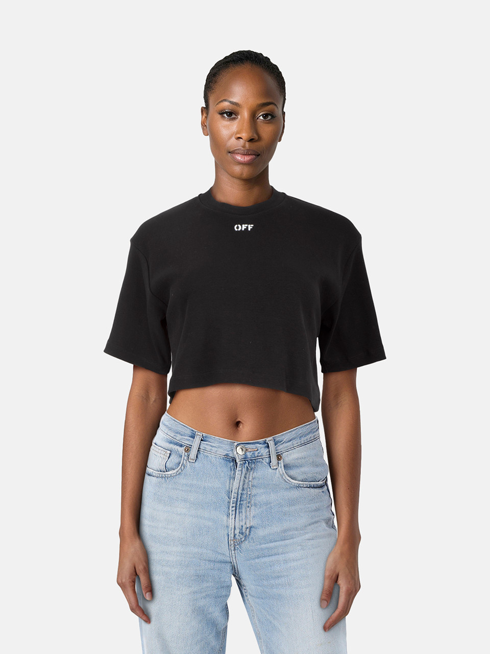 Off-White Black Logo Print Cropped T-Shirt