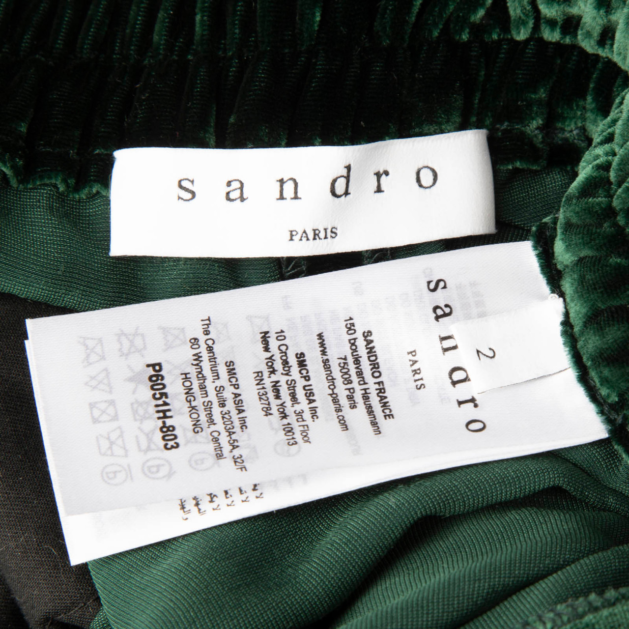 Sandro Green Velvet Slim Zipped Cuff Trousers