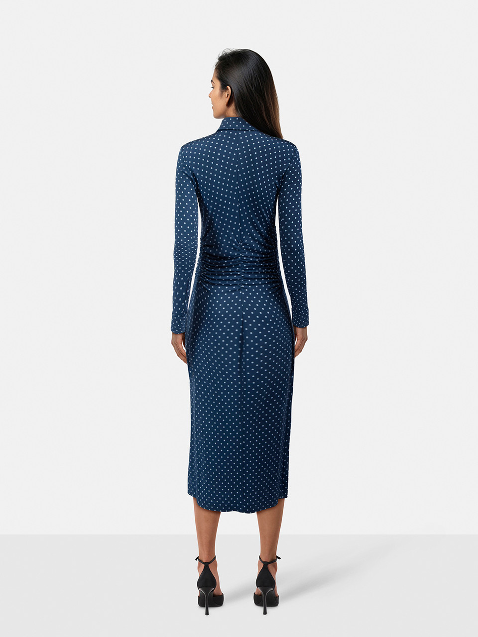 Altuzarra Blue Polkadot Ruched Midi Dress