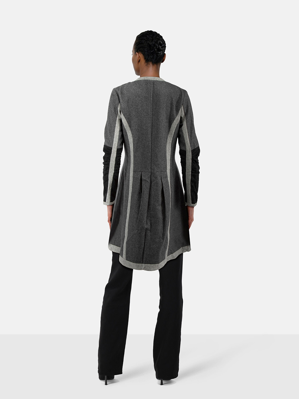 Gianfranco Ferré Grey Wool Ruched Sleeves Coat