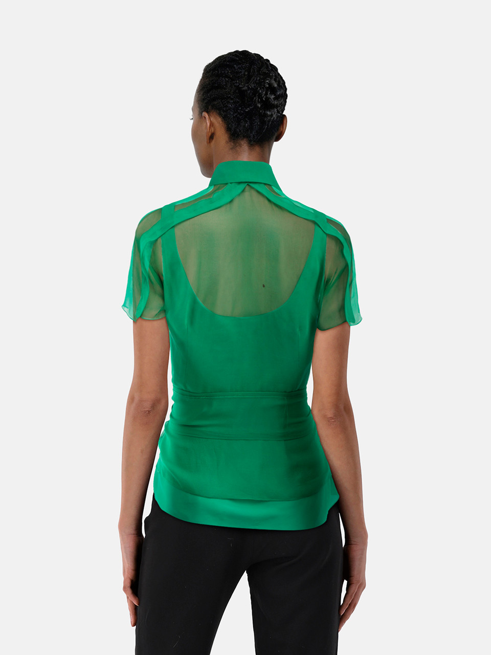 Carolina Herrera Green Sheer Blouse With Slip