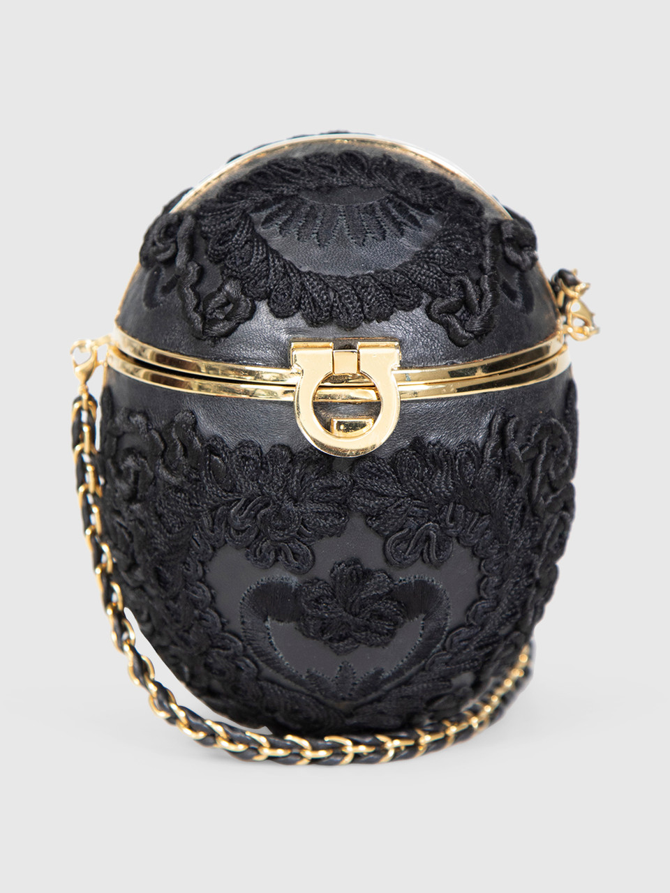 Salvatore Ferragamo Black Leather Egg Shoulder Bag
